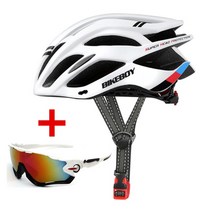BIKEBOY 남녀공용 도로 산악 자전거 헬멧 초경량 DH MTB 전 지형 라이딩 스포츠 통풍 사이클링 카부토헬멧, white and glasses+(54-61)CM
