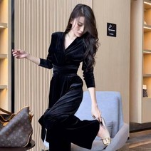 FANSYLI 벨벳 점프슈트 슬림핏 카고 여성 팬츠 11B11