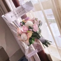 투명 꽃다발 포장지 1P 비닐 답례품 선물 포장 꽃포장지 포장 재료 손잡이 다이소, 꽃봉투(중)1P-(46x25cm)