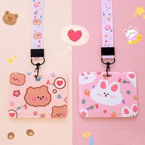 토끼와 곰돌이 사원증 케이스 명찰 공무원증 목걸이줄 교통카드 케이스, 토끼얼굴