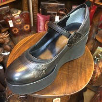 맹가미 가죽공방 여성 엄마 할머니 50대 수제 통가죽 신발 검정색 꽃무늬 통굽힐