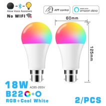 무드등LED 스마트 전구 컬러 변경 알렉사 라이트 RGB 램프를 Alexa E27 B22 기본 16 Million 색상 Dim, B22 RGB CW 18W X2, CHINA
