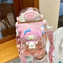 산리오 물병 물통 쿠로미 시나모롤 시나 마이멜로디 마멜 헬로 키티 귀여운 물유리 여아 빨대 대형 배 컵, B