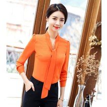 봄 여성 티셔츠 여성블라우스 정장 블라우스 amp 셔츠 오렌지 긴 소매 사무실 패션 작업복 OL 스타일
