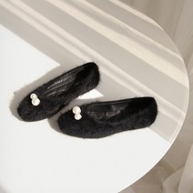 [당일출고] 꼼꼼구두 멜린 리얼 앙고라 퍼 플랫슈즈 (1cm)