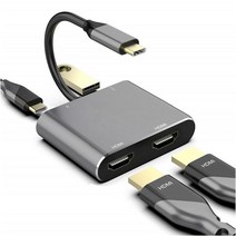 도킹스테이션 4 인 1 USB 허브 c형 도킹 스테이션HDMI x 2 4K USB30 60W PD 충전 듀얼 스크린 확장 디스플레이 Macbook 노트북 용, 4in1