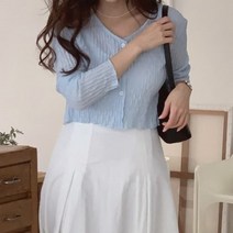 [바보사랑] 여성 봄 여름 플리츠 브이넥 긴팔 가디건