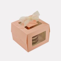 고고패키지 미니케익상자 핑크 투명창 미니케이크박스 (받침포함)