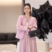 핑크트위드자켓 봄 재킷 체크 3월 상견례옷차림 결혼식하객룩 4월 숏 장원영 5월 노카라 간절기 결혼식복장 제주도 돌잔치 가디건 하