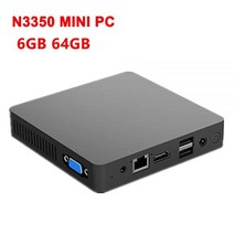 미니 PC 팬리스 인텔 셀러론 N3350 윈도우즈 10 6GB RAM 64GB ROM 128GB SSD 1000M LAN WiFi BT40 VGA 데스크탑 컴퓨터, 해외공급사, Intel Celeron N3350 + EU, 6G 64G add 256GB SSD