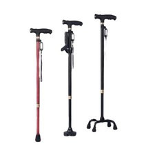 수입 노약자 노인 어르신 네발 지팡이 휴대용 경량 목발 LED 조명 길이조절 걷기보조기구, 버건디 작은 네 발 (조명 X)