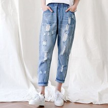 여성 데미지 스판 밴딩 배기팬츠~8XL