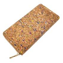 카드지갑 여성 미니 카드집 핸드폰 교통카드케이스 명합지갑 KANDRA-포르투갈 타일 패턴 인쇄 천연 코르크 지갑 나무 PU 가죽 긴 구리 지퍼 카드 홀더