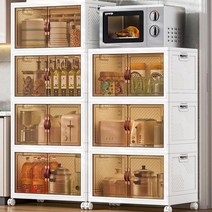 MRPAPA 4팩 78 9L(21갤런) 대형 옷장 정리함 및 보관함 뚜껑과 문이 있는 84쿼트 x 4겹 접이식 보관함 바퀴가 달린 트렁크 보관함 기숙사 필수품, 21Gal-4Pack