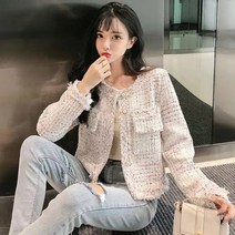 여자 봄 가을 간절기 여성 진주 숏 트위드 자켓 오피스룩