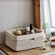 [한샘몰x정리생활] 핸드메이드 라탄 바스켓(중) 라이너포함, 02.라탄 바스켓(중) 라이너포함_그레이, 상세 설명 참조