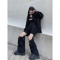 와이드 카고 팬츠 블랙 바지 여성 펀칭 오버핏 포켓