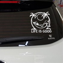 해변가 그림 lifeisgood SUV 장식 스티커 스크래치 카, 1개, 화이트