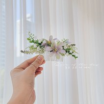 조화 헤어피스 꽃핀 촬영용 셀프웨딩소품 브라이덜샤워 은방울 헤어피스 로즈오브더데이, 헤어피스+베일