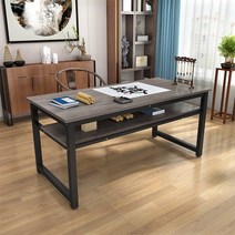 서예 테이블 긴 그림 맞춤형 교육 더블 레이어 컴퓨터 책상 홈 직사각형, 140x70x79cm, N.왁스 화이트 오크  블랙 프레임 A형