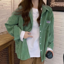 여성 데일리룩 골덴남방 코듀로이 긴팔 롱 셔츠