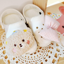 핸드메이드 꼬깔곰 체크통통리본 신발 파츠 세트
