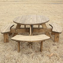 [피크닉세상] (방부목제작) 원형 원탁 야외 테이블 8인용 2000mm (반조립) 원형테이블, BB_d2)원형_방부_밤색_대형파랑_고정대 세트