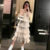 민소매 끈 나시 롱 원피스 프릴 캉캉