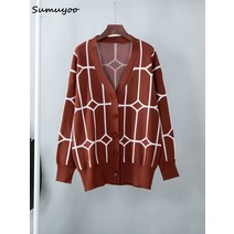 Sumuyoo- 프린트 가디건 여성용 오버사이즈 니트 자켓 넉넉한 녹색 두꺼운 스웨터 신상품