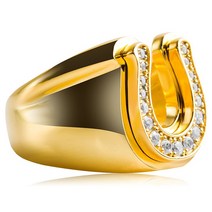 승마 용품 말발굽 굽 새로운 지르콘 스테인레스 스틸 말굽 반지 매력 남자 연회 파티 의류 액세서리 남자, 02 금_02 8