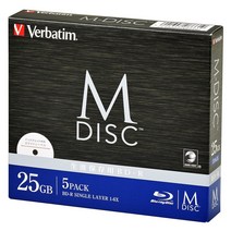 바베이텀 Verbatim 장기 보존 M-DISC BD-R 1회 기록용 1-6배속 25GB 5장 인쇄 대응 화이트 라벨 블루 레이 디스크 DBR25RMDP5V2