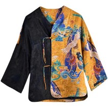 2022 숙녀 빈티지 qipao 블라우스 중국 전통 크레인 인쇄 국가 새틴 cheongsam 당나라 정장