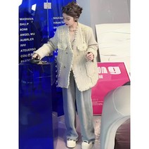 여성 트위드 점퍼 2023 가 유럽 역 ​​디자인 틈새 목적 원시 가장자리 서양식 트위