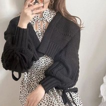 볼레로가디건 숄 꽈배기 가디건 새로운 레이스 업 긴 소매 자른 카디건 여성 소프트 코트