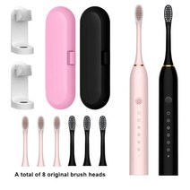 건강치아 소닉 전동 칫솔 교체형 헤드 J189 울트라 자동 USB 충전식 IPX7 방수 여행, black pink 4head set