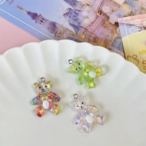 [1개]25x20mm 컨페티 곰돌이 팬던트 (실버)비즈 곰젤리 초커목걸이 만들기 재료, 레인보우