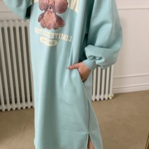 여성 기모 곰돌이 기모 롱원피스 루즈핏 겨울 테디베어 맨투맨롱원피스 임부복 캠핑 여행 잠옷