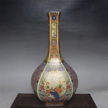 청나라 Yongzheng 에나멜 컬러 6 각형 꽃과 조류 담낭 병 골동품 골동품 골동품 꽃병 꽃 장식품 골동품 도자기 컬렉션
