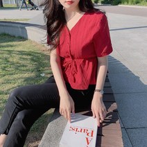 반팔 셔츠 여름 셔츠 브이넥 자수 자카르 스트랩 하늘비즈 A25 A066A523