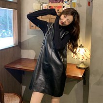 멜빵치마 작은키 동안 PU가죽 달린원피스 여성여름옷