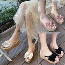 여성 굽7cm 리본 웨지 통굽 슬리퍼 실내화 DKP33
