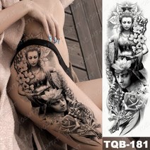 큰 팔 소매 문신 일본 전통 무사 방수 임시 Tatoo 스티커 토템 남성복 여장 봉황 Tatto 거리 패션, 21-TQB181