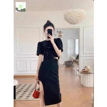 패미닌 티셔츠 블링 숏 블라우스 블랙 반팔 스팽글