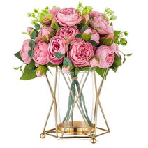 Nuptio 기하학적 금속 랙 스탠드가 있는 꽃용 유리 꽃병 기둥 양초용 골드 캔들 홀더 17cm6.7인치 높이 허리케인 센터피스 홈 오피스 거실 웨딩 장 USA 미국, 10, Gold