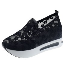 여성 슬립온 여름 웨지 신발 스팽글 메쉬 통기성 신발 화이트 골드 플랫폼 스니커즈 높이