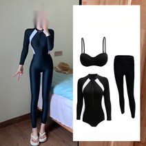 다이빙슈트 수상스키 스킨스쿠버 여성상의 3mm, M, 블랙 쓰리피스 세트