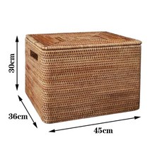 라탄 바구니 원형 사각 뚜껑있는 손잡이 대형 펜트리 장난감 정리함 수납 박스, 45x36x30cm손잡이+뚜껑