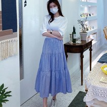 [세인트이브] 2758 이지룩 밴딩 5부소매 스트라이프 캉캉 롱원피스