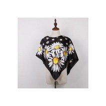 손수건 머플러 쁘띠스카프 스카프 실크 목도리 숄 90*90cm 스타일 모든 일치 작은 데이지 꽃 프린트 빅사이즈 스퀘어 여성