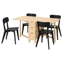 NORDEN 노르덴 / LISABO 리사보 테이블+의자4 - 자작나무/블랙 26/89/152 cm